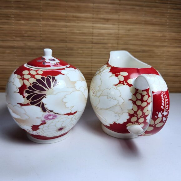 Maxwell and Williams Kimono Cream and Sugar Set Red and White Fine Bone … - Picture 3 of 10